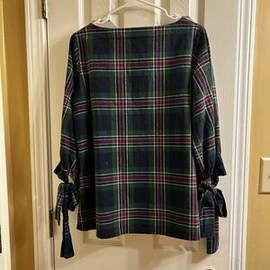 Madison Mathews Plaid Long Sleeve Top with Tie Details